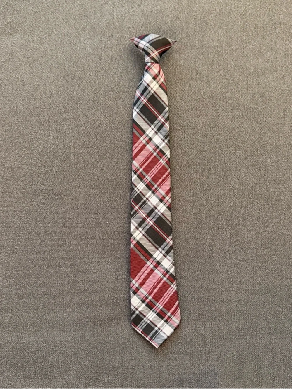 Children's Plaid Necktie in Red, Black & White